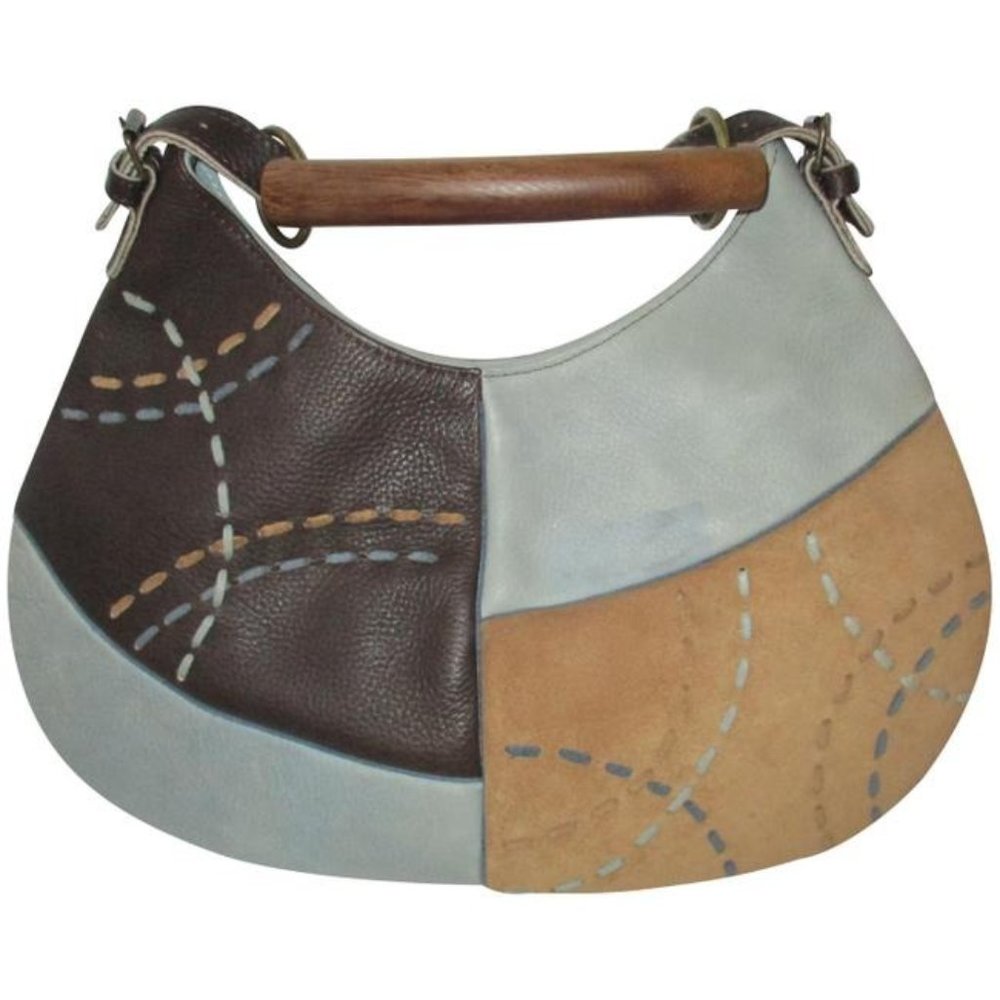 *Bohemian! Vintage ALFA Hobo Quilted Patchwork Brown Leather Bag